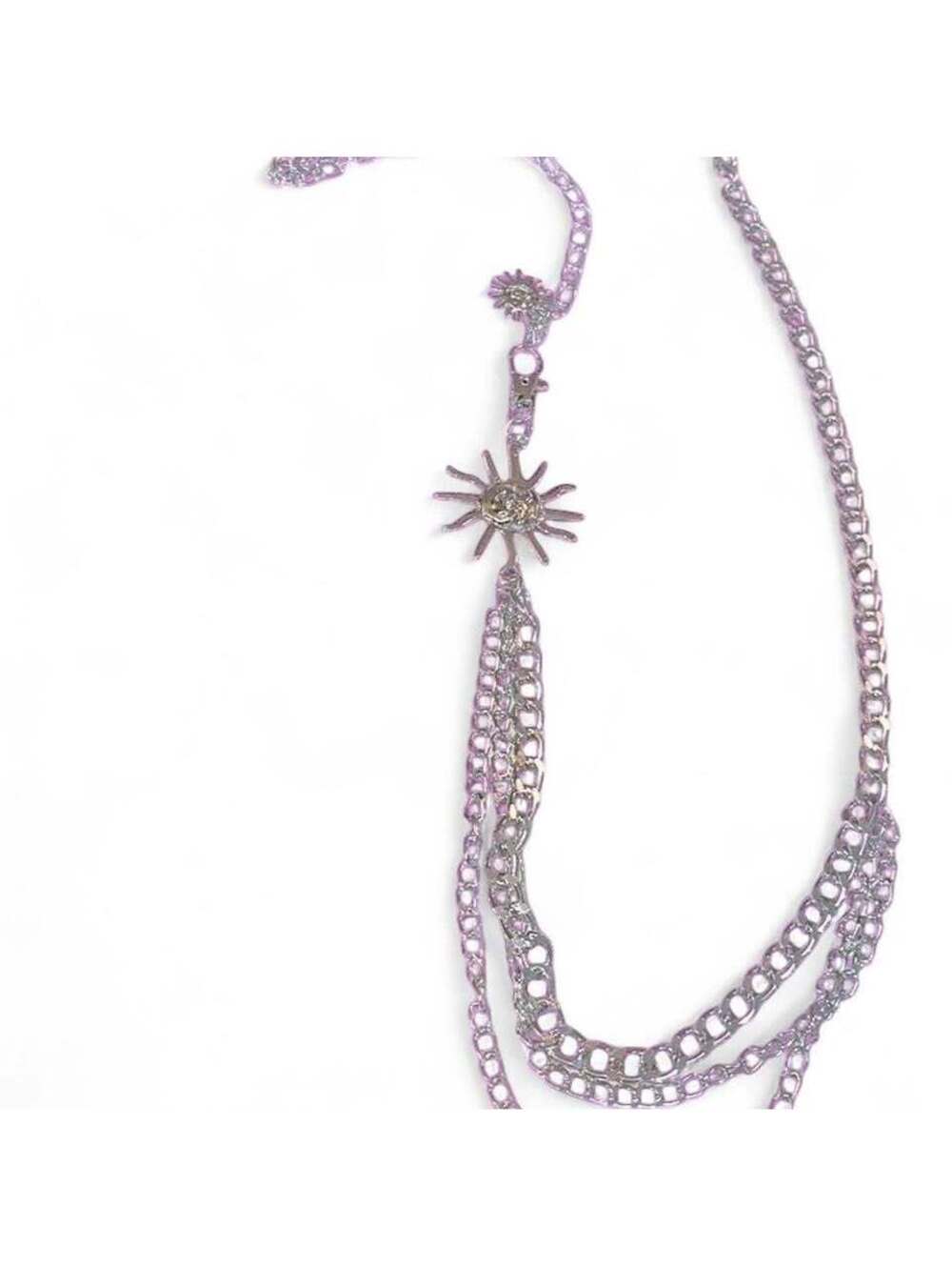 Silver Sun Charm Multi-Strand Chain Necklace